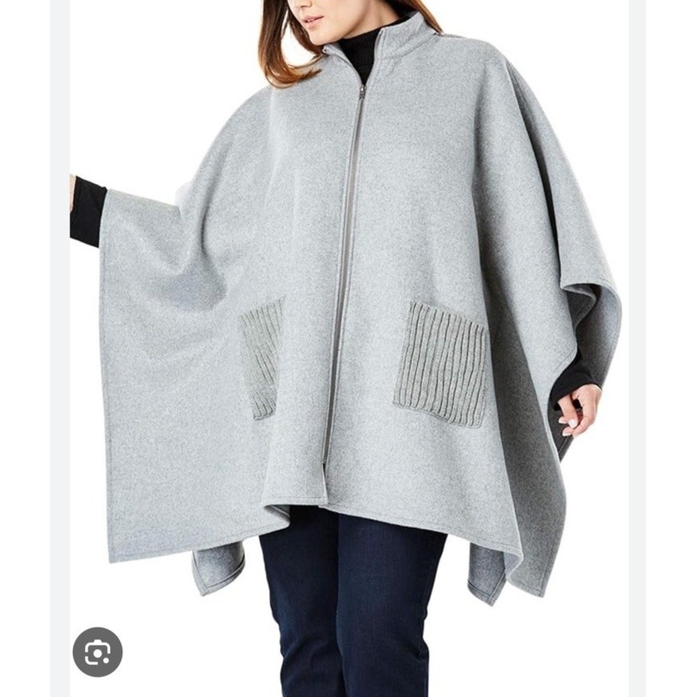 Jessica London Wool Cape Coat ‎ Gray  Zip Up Size 18/20